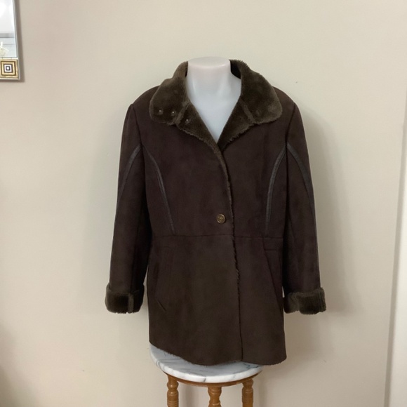 VIA SPIGA faux suede coat fur-lined Large - Picture 2 of 9